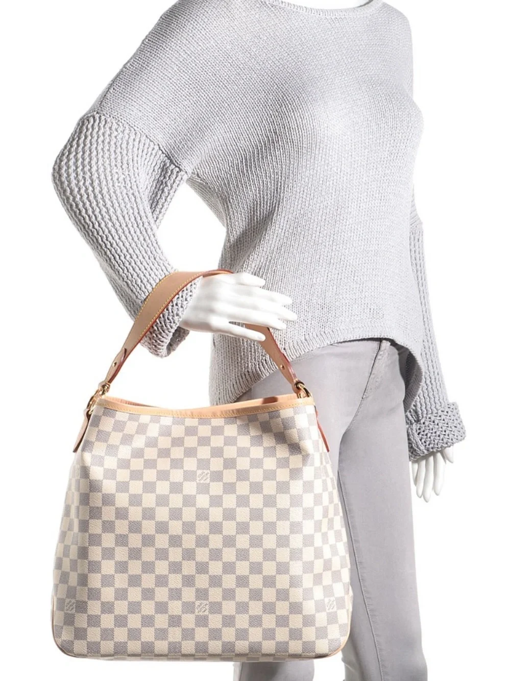Louis Vuitton Delightful MM White Damier Azur Coated Canvas Hobo Bag